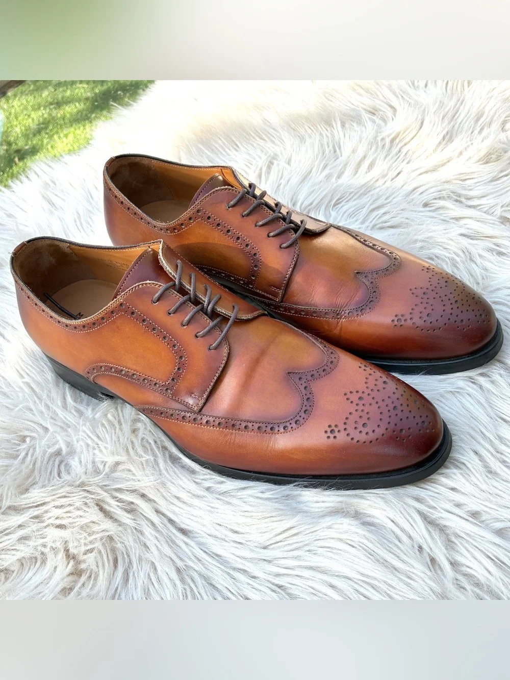 Magnanni Heywood Men's Tabaco Leather Brogue Wingtip Derbies Sz 13